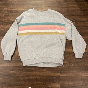 Gray American Eagle Crew Neck w/ Colorful Stripes